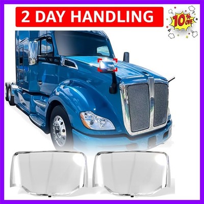 Chrome Hood Mirror Covers for Kenworth T680 / Peterbilt 579 587, Driver & Pas...