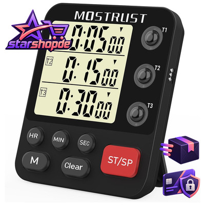 Dual-Küchentimer Digital 3 Kanäle Countdown Timer Großes Display Magnetisch