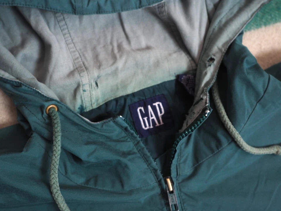 Chaqueta cortavientos Anorak vintage años 90 GAP verde azulado azul holgada descolorida 1/2 cremallera para hombre M Foto 4 de 4