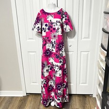Vintage Made In Hawaii Dress Day Glow Large Pink Floral Maxi Shift Hawaiian 60s
