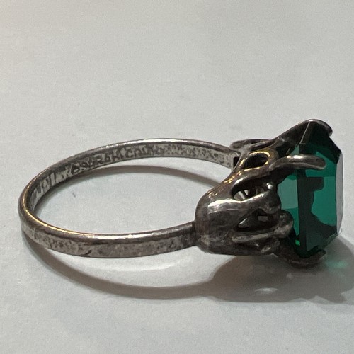 Vintage Sarah Cov Sterling 925 With Solitary Emerald Green Rhinestone Ring - 第 6/10 張圖片