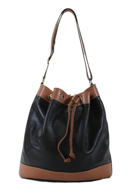 Hermes Womens Leather Color Block Bucket Bag Handbag Black Brown