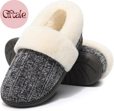 Women'S Fuzzy Memory Foam Slippers, Closed Back Knit Bedroom Slippers, Slip-On W