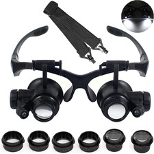 LED Head Mount Magnifier 10X 15X 20X 25X Hands-Free Magnifying Glass Headband Ma