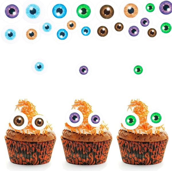 Halloween Tortendeko Essbar 90 StüCk Muffin Deko Augen Cupcake Topper 3 GrößEn-image