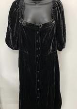 J CREW NWT WOMENS SIZE 18 BLACK VELVET MIDI DRESS SQUARE NECK PUFF SLEEVES
