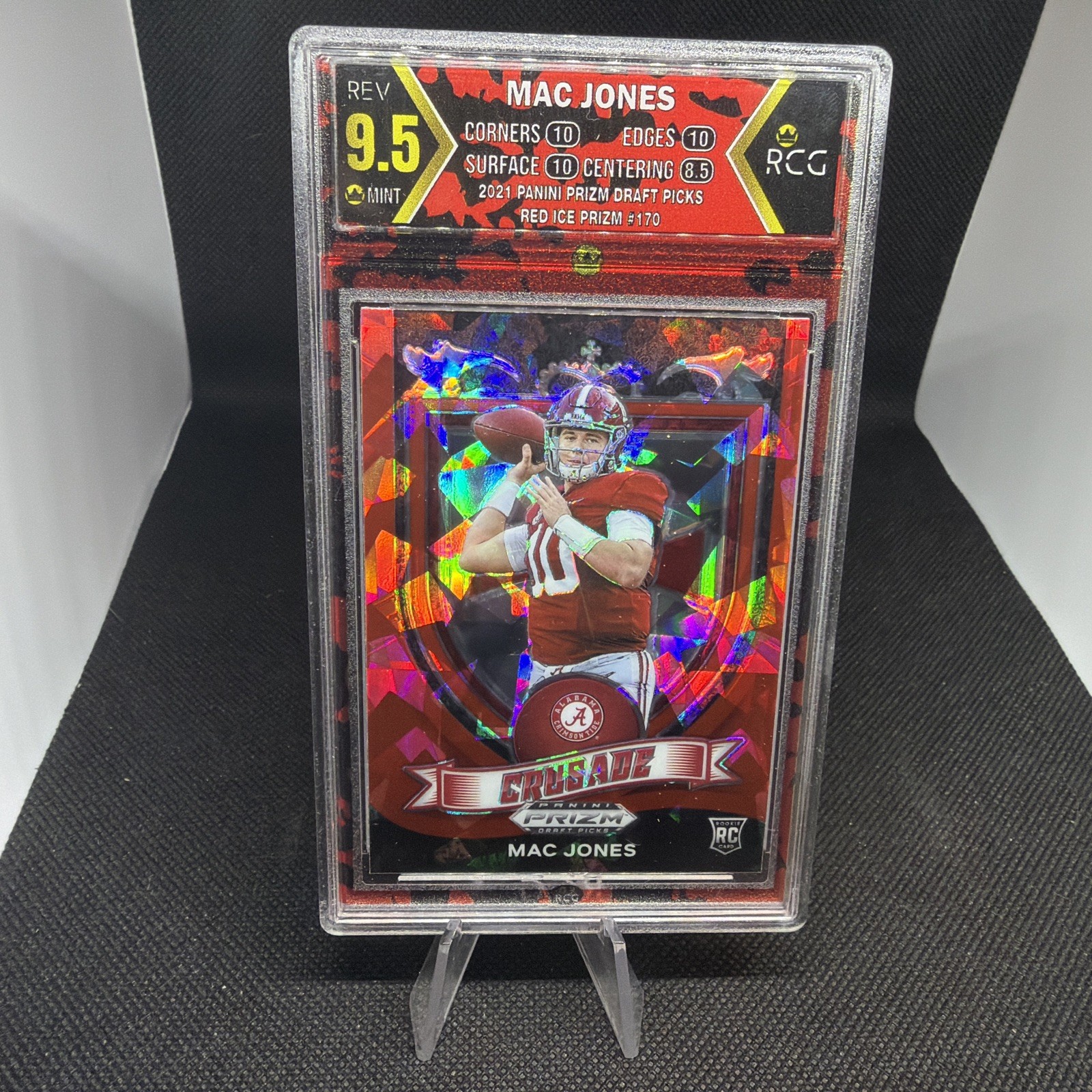 MAC JONES 💥 2023 Panini Prizm Draft Picks Red Cracked Ice #70 REV 9.5
