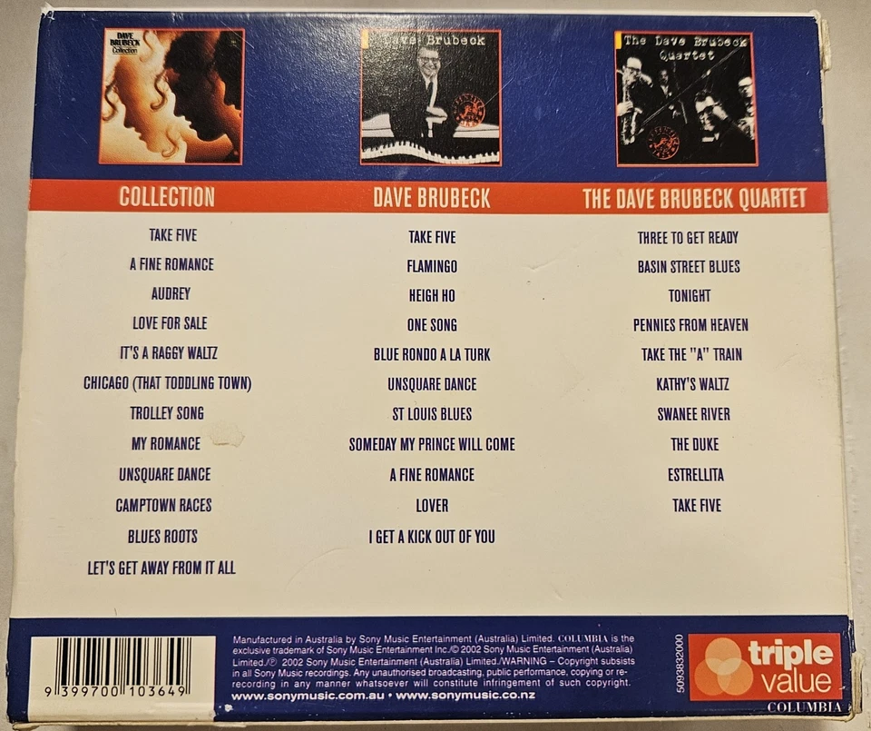 Dave Brubeck - Collection / ST / Quartet CD Jazz 3 Disc Box Set Australia NM- Foto 2 de 3