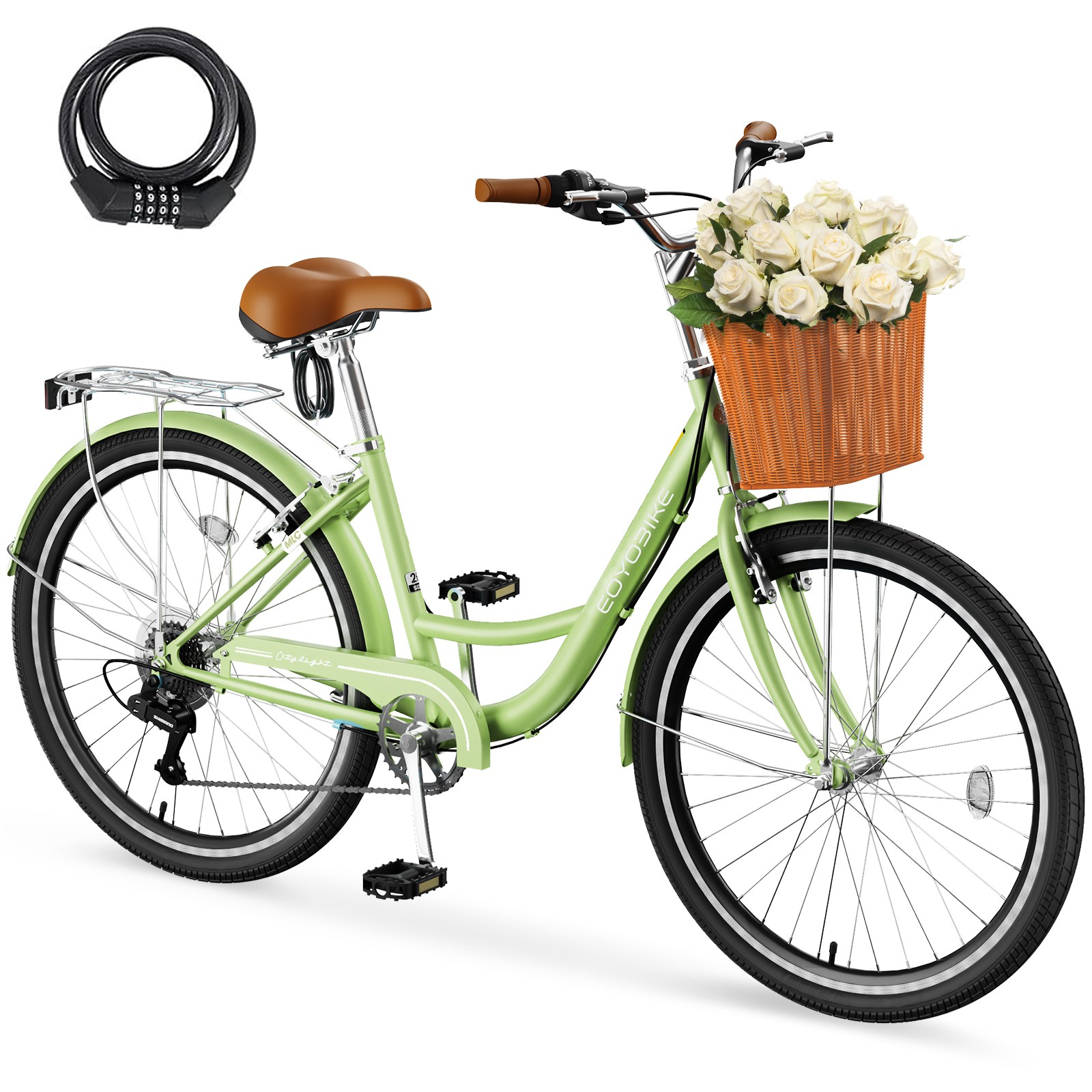 Bike For Adult 24 Inch 7 Speed Commute Bike With Basket