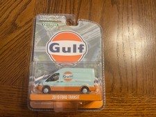 🔥GREENLIGHT ROUTE RUNNERS GULF OIL 2019 FORD TRANSIT VAN BLUE & ORANGE🔥