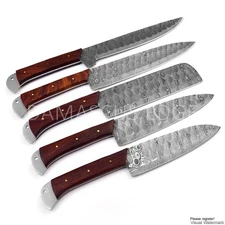 5 PCS Handmade Damascus Kitchen Sharp Chef knife Set for Meat/BBQ with Sheath