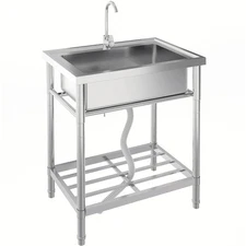 24 Inch Stainless Steel Utility Sink Single Bowl Commercial Sink with Faucet