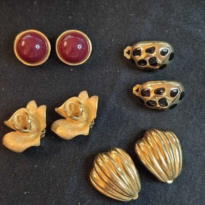 Lot of 4 Designer Vintage Clip-on Earrings - Signed
