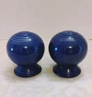 Vintage Fiesta Salt & Pepper Shakers Balls Blue Orbs Ceramic Kitchen Decor