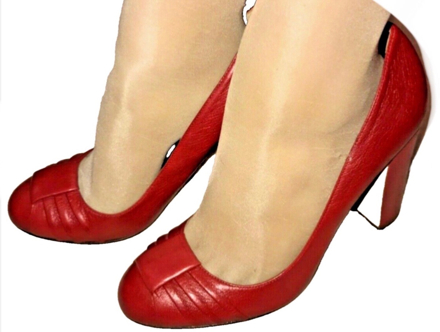 Valentino Garavani Red Maroon Leather in Round close bow Toe Pumps SZ 38 thumbnail 5