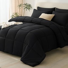 Queen Comforter Set Black - 7 Pieces Bed in a Bag Queen, Oeko-Tex Certified B...