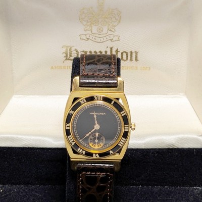Hamilton 6194 Piping Rock Reissue Gold Tone Quartz  Black Dial Quartz Watch