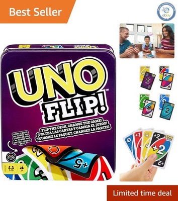 Experience UNO FLIP!   Double-Sided Card Game in Storage Tin for Family Nights