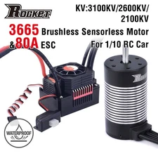 Rocket 3665 Waterproof Brushless Sensorless Motor with 80A ESC for 1/10 RC Car