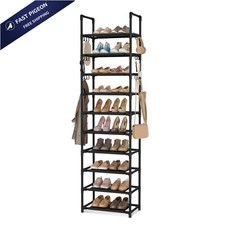 VTRIN 10 Tiers Tall Shoe Rack Holds 20-25 Pairs of 17" Wide - 10 Tier, Black