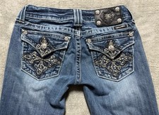 Miss Me Bootcut Jeans Womens 26 Embellished Rhinestone Flap Pocket Denim Y2K