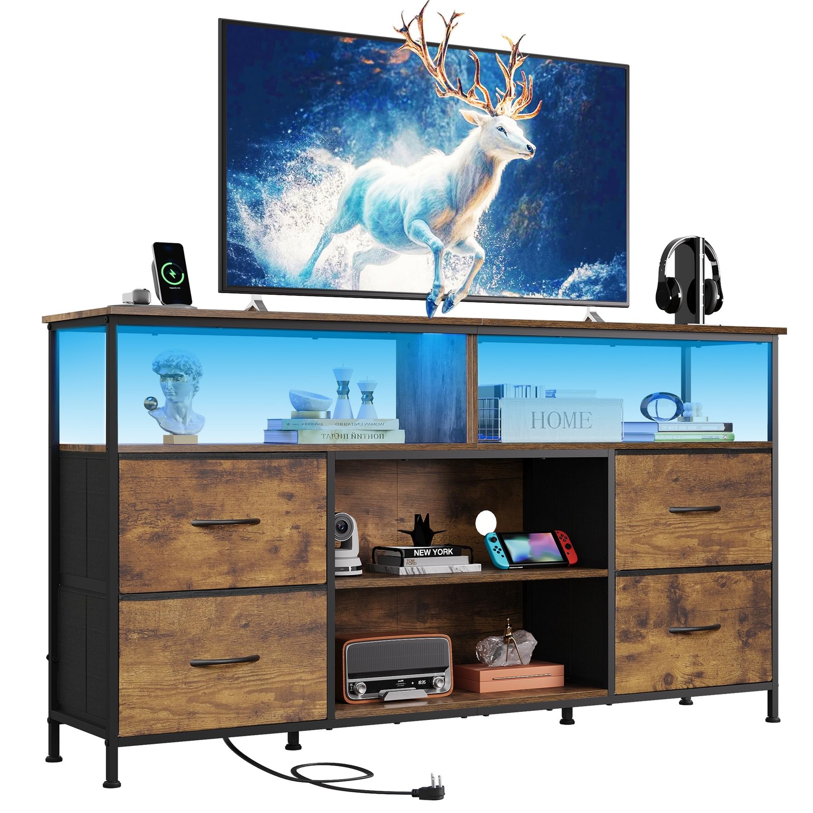 Dresser For 50,55,60 Inch Tv, Entertainment Center With Led 
