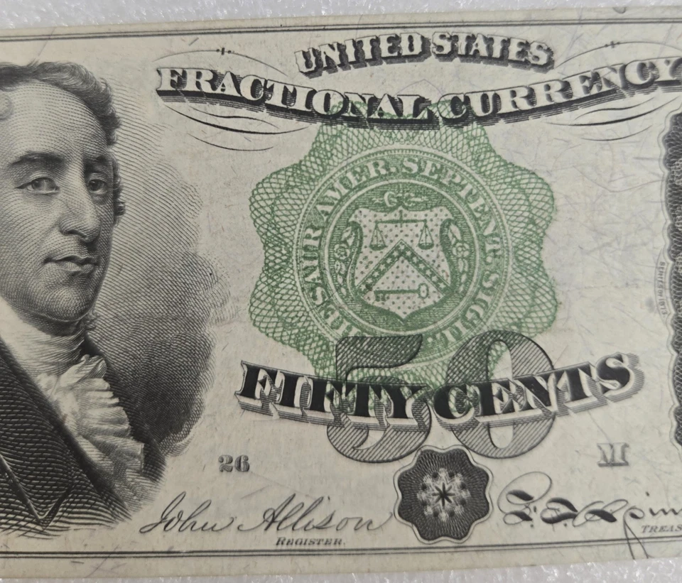 50 Cent US Fractional Currency, 4th. Series 1863 Fr. 1379 AU Gem Green Seal 26 - Image 3 of 4