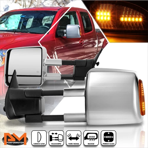 For 05-15 Tacoma Powered+Heated Chrome Side Towing Mirror w/LED Signal Lamp Pair