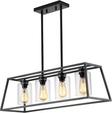Black Farmhouse Chandeliers for Dining Room, Rustic Kitchen Island Light Fixt...
