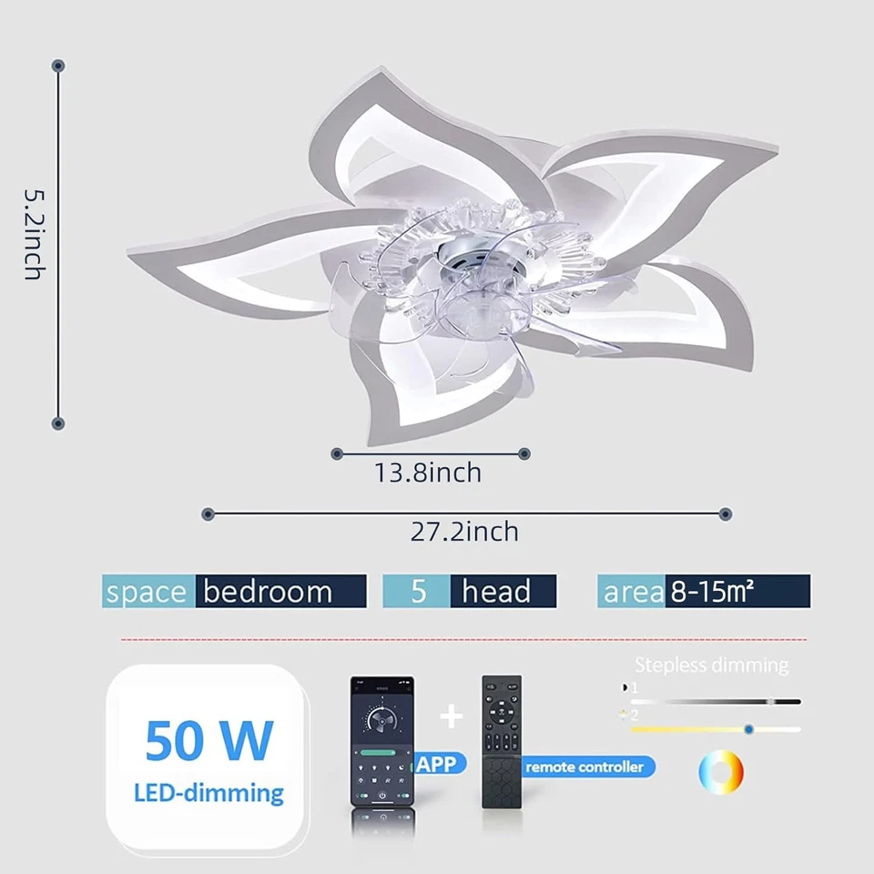 Ventilador de techo de perfil bajo con luces,110V moderno regulable - Image 2 of 4