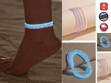 LUMINOUS BEADED ANKLET GLOW IN THE DARK Festival Boho Foot Chain Jewellery Women