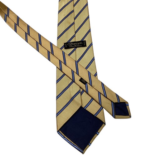 Charvet Men's 100% Silk Necktie 59 3/8" FRANCE Designer STRIPED Yellow/Blue GUC - Picture 3 of 3