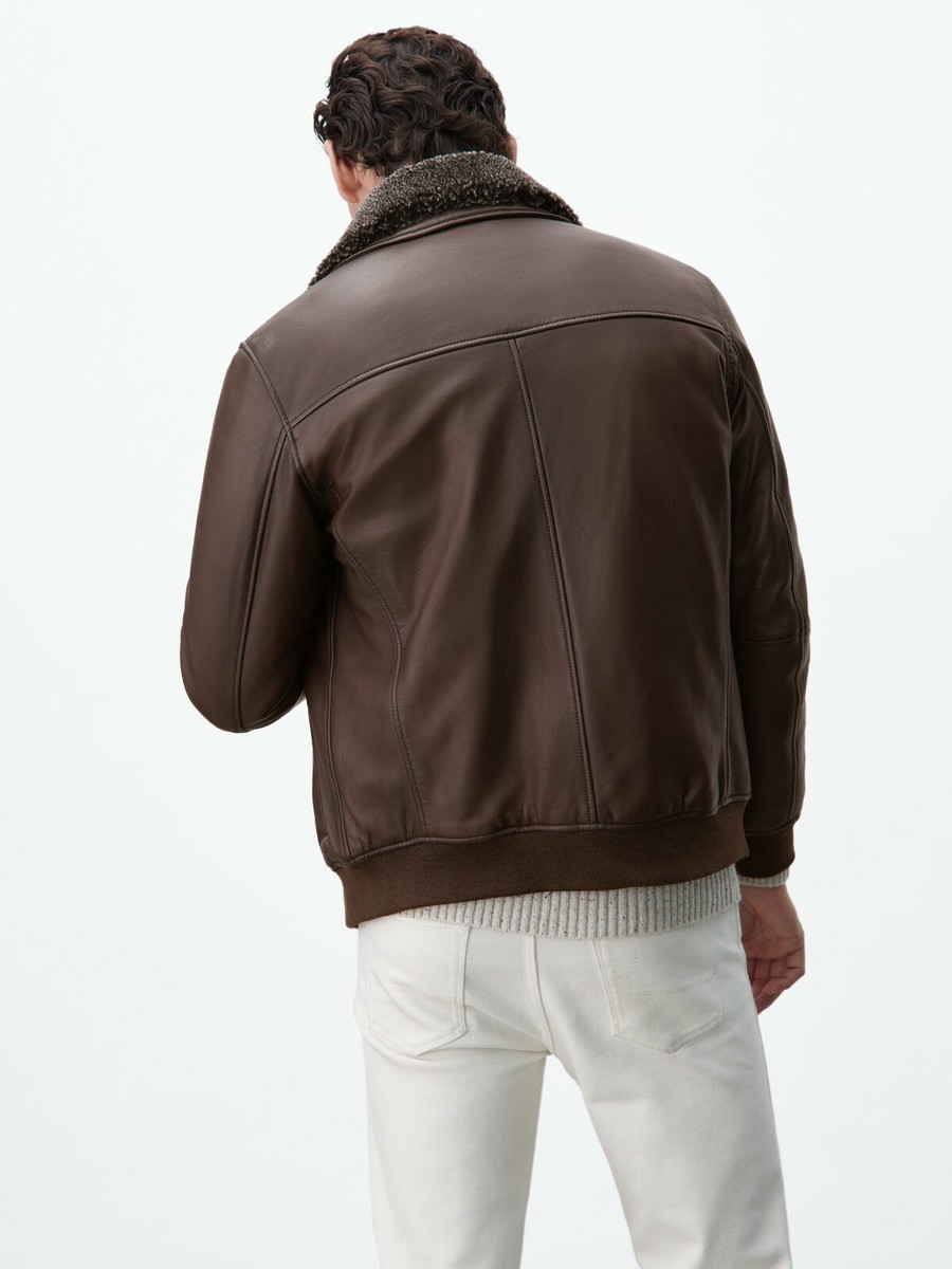 NWT Massimo Dutti Nappa Leather Bomber Jacket Collar XL 3328