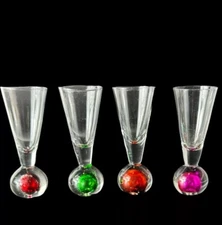 Paradise Shots Assorted Color Bottom Shot Glasses Lot Set Of 4 Hand Blown
