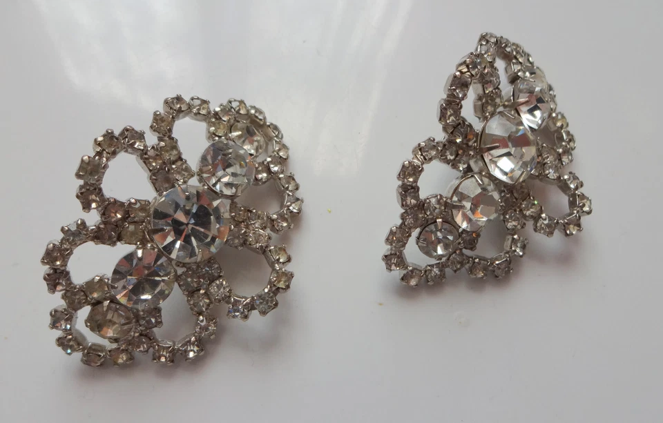 Vintage Edwardian Clear Rhinestone Shoe Buckles Clip - Imagem 4 de 4