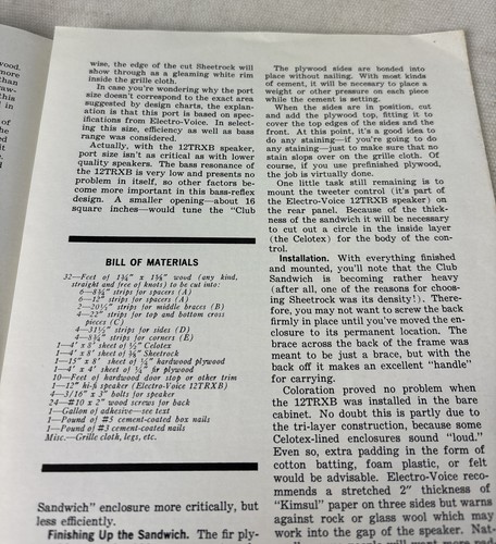 Popular Electronics ElectroVoice 12TRXB Speaker Cabinet Build Instruction J01228 - Picture 5 of 6