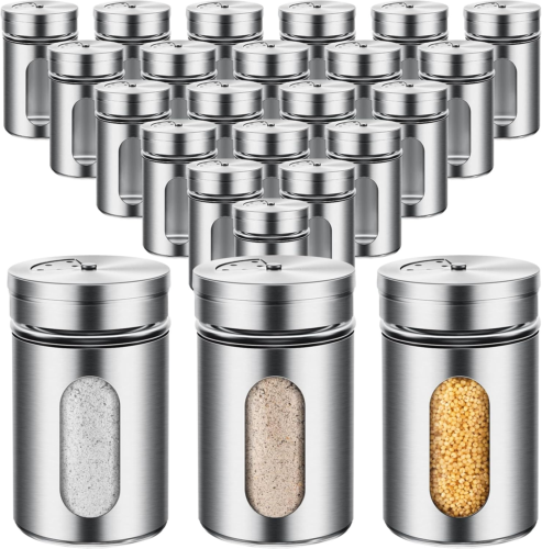 24 Pcs Stainless Steel Salt and Pepper Shakers 3.4Oz Spice Jars with Lids