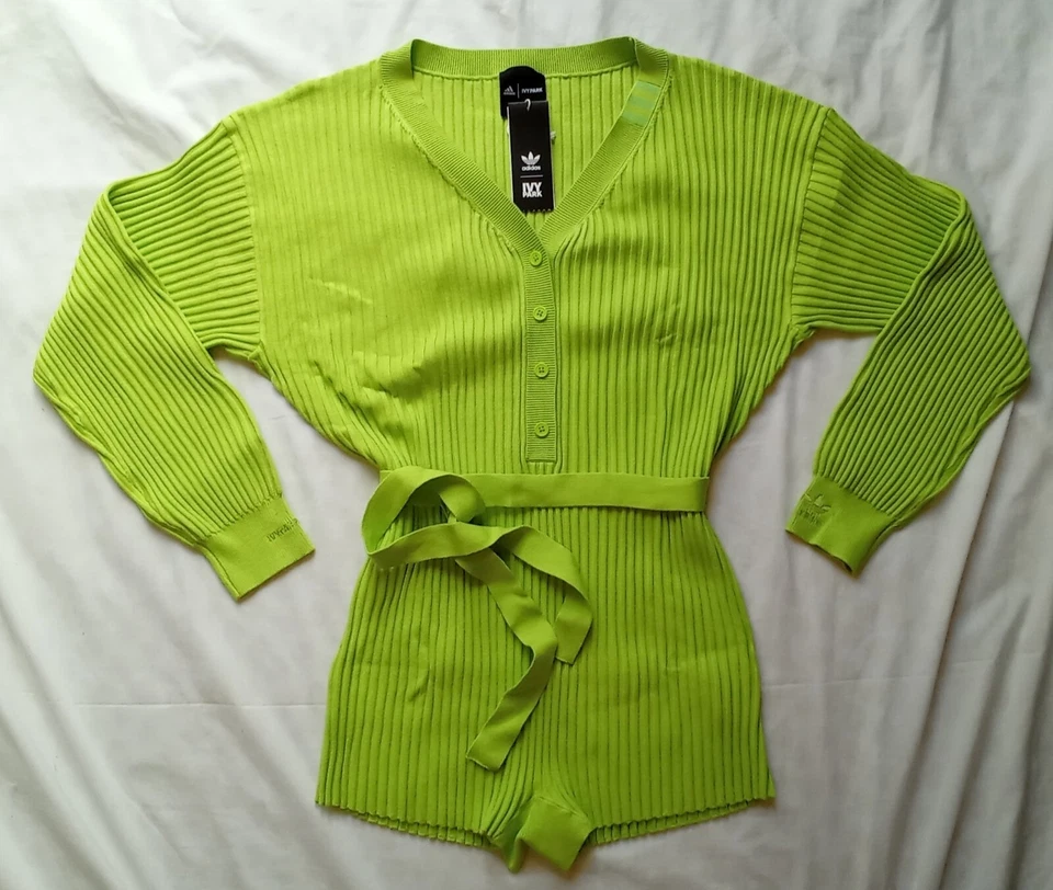 ADIDAS x Ivy Park Romper Playsuit Neon Green Knit Women's size small 8-10uk Rare - Image 4 of 4