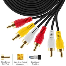 3FT 10FT 15FT 30FT 3 RCA Male to 3 RCA Male Composite Audio Video Cable Cord US