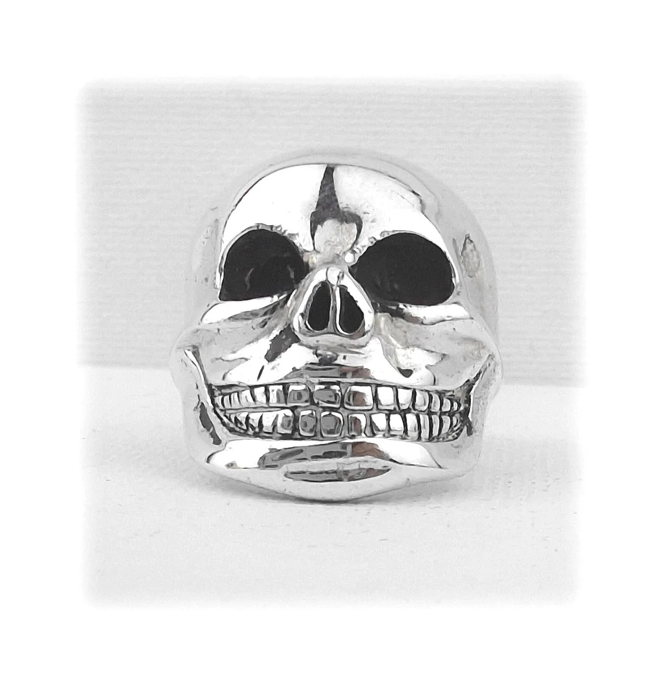 Huge Heavy 925 Sterling Buffed Silver Ring Biker Skull custom bespoke Size UK HM - Image 2 of 4