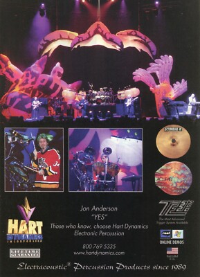 2004 Print Ad of Hart Dynamics Electronic Drums & Cymbals w Jon Anderson of YES