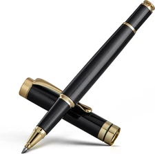 BEILUNER Ballpoint Pens, Stunning Black Chrome Metal Pen with Golden Black Gold