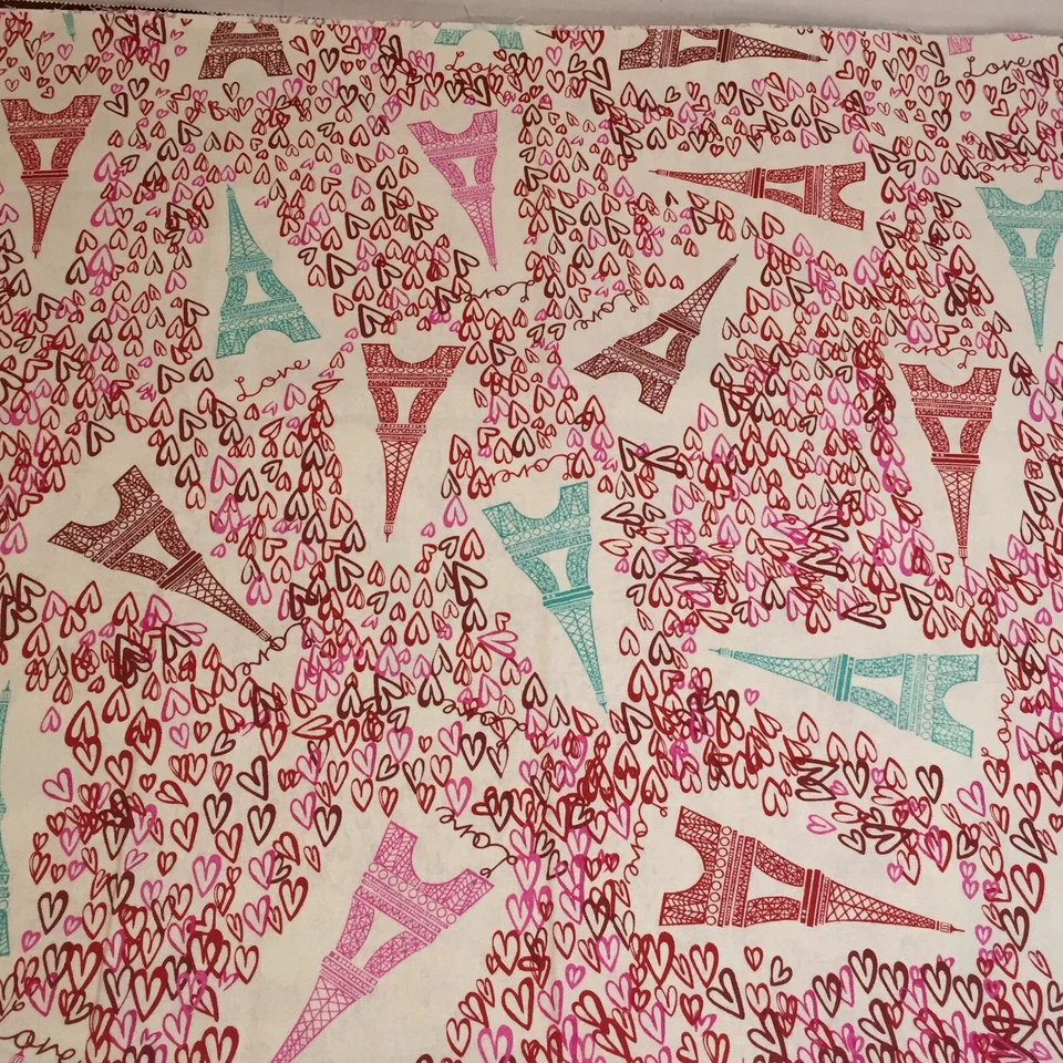 2 Yards Pink Blue Eiffel Tower Fabric 43" wide JoAnn Fabrics Cotton - Image 2 of 4