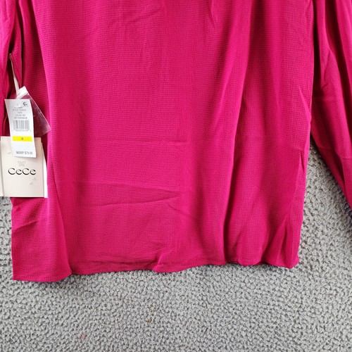 CeCe Pintucked Long-Sleeve Blouse Women's M Bright Geranium Back Button Closure~ - Picture 14 of 15