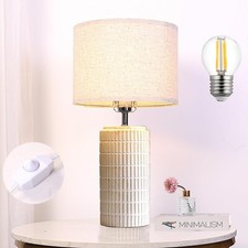 23" White Ceramic Table Lamp for Living Room Fully Dimmable, Nightstand Bedsi...