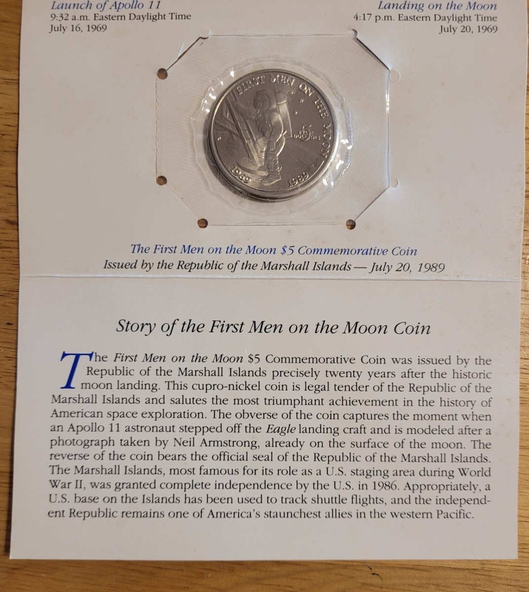 First Men On The Moon Apollo 11 $5 Commemorative Coin 1989 | eBay