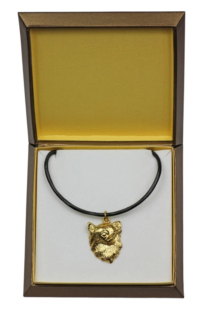 Chihuahua   gold plated necklace with dog, in box, Art Dog USA