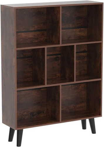 LEYAOYAO Cube Bookshelf 3 Tier Mid-Century Rustic Brown Modern Bookcase with Leg - Picture 5 of 12