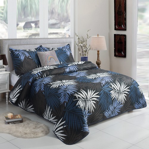 Quilted Bedspread Set: 3-Piece Printed Patchwork Comforter with Matching Pillow - Picture 28 of 34