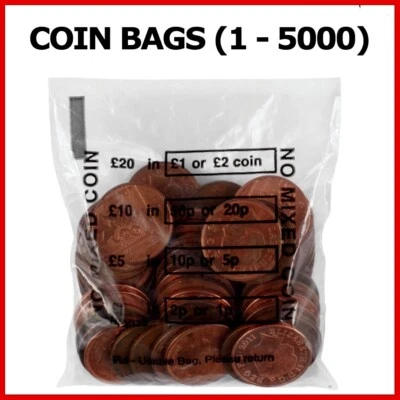 Plastic Coin Bags UK SELLER Reusable Money Bag No Mixed Bank Clear Cash Retail